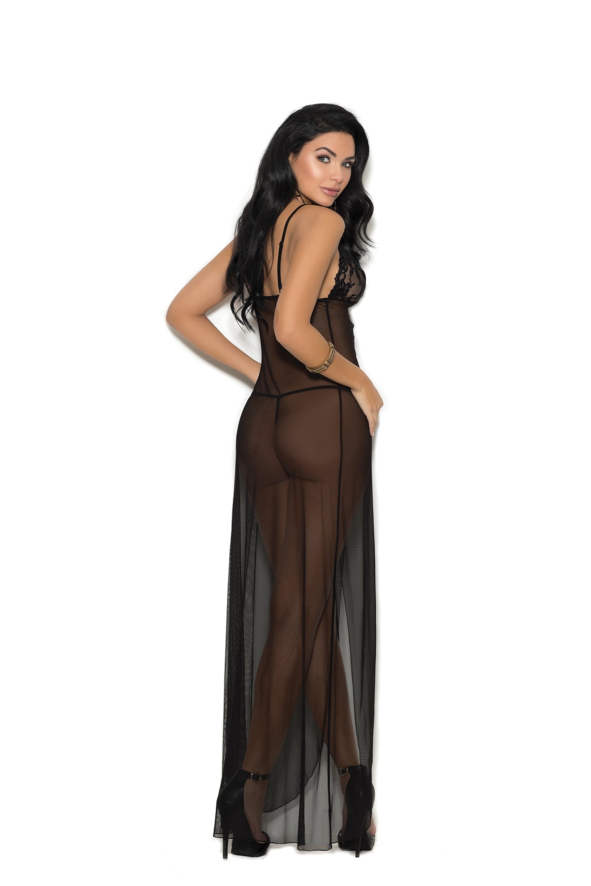 Long Mesh Gown W/lace Insert