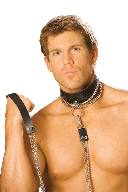 Leather Collar W- Chain Detail