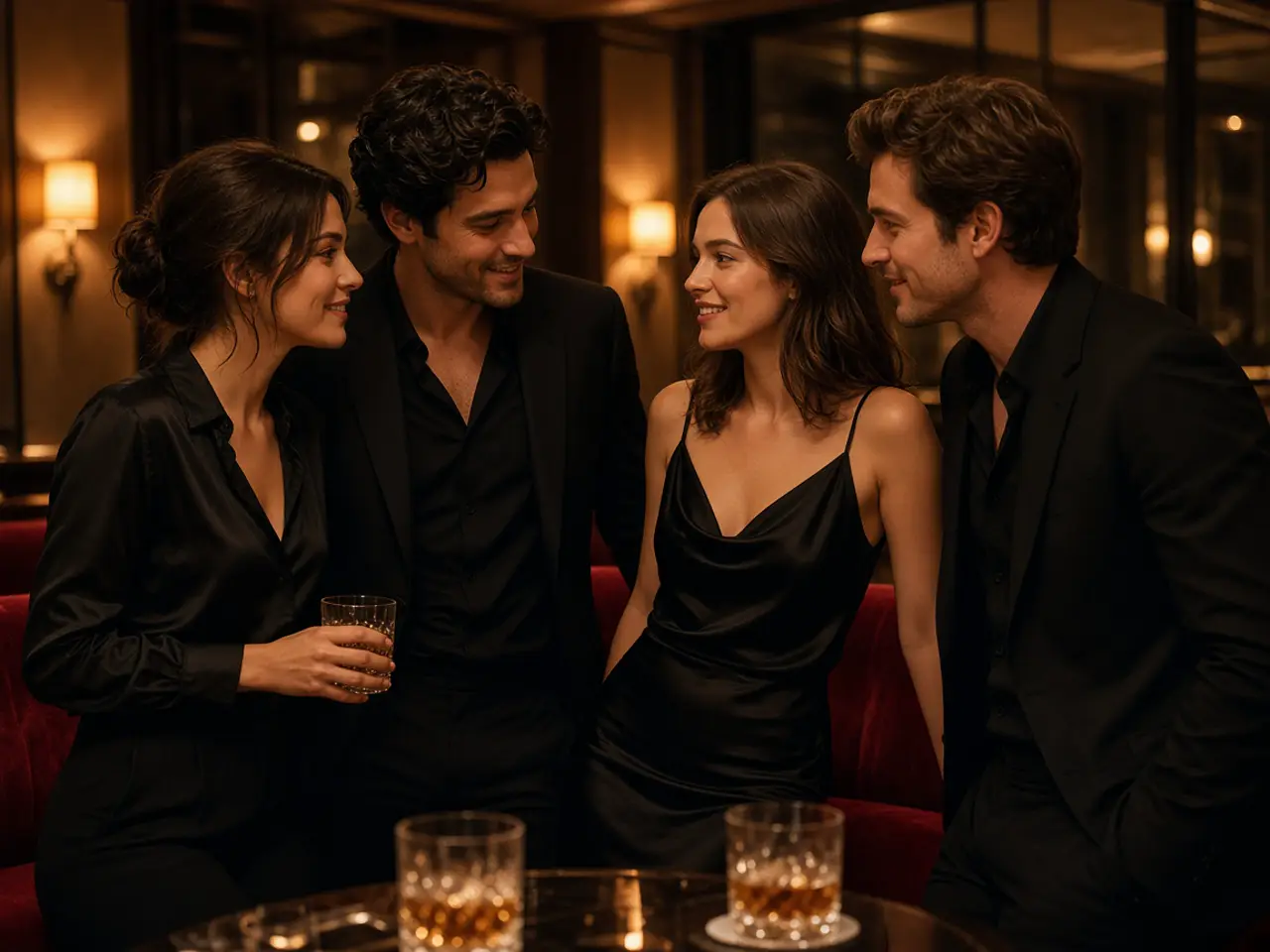 Couples close together in a warm lounge